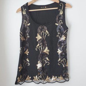 Eve Seduire Gold 20s Black & Gold Sequin Top NWOT